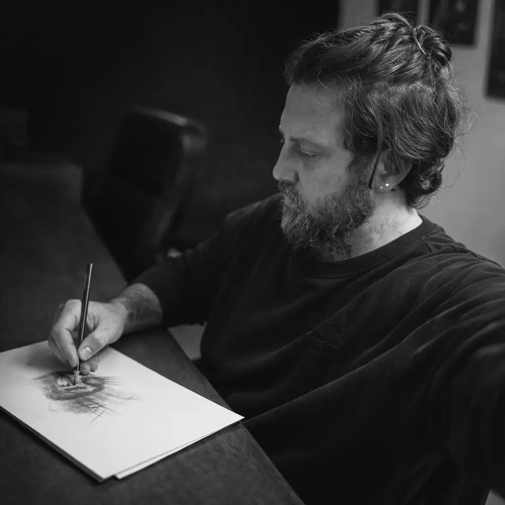 Gustavo Megon desenhando
