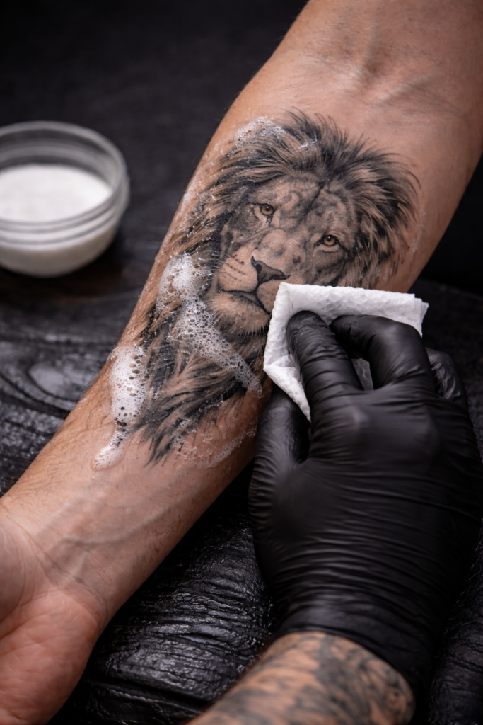 limpeza de tatuagem durante cicatrização