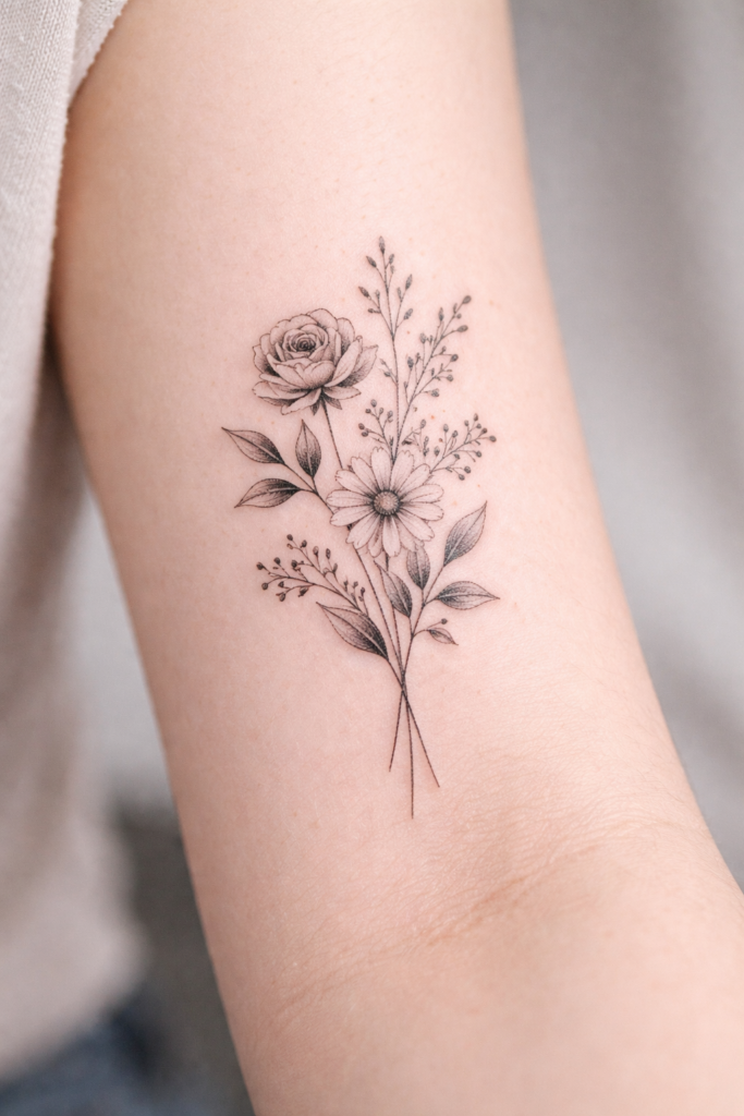 tatuagem delicada de flores